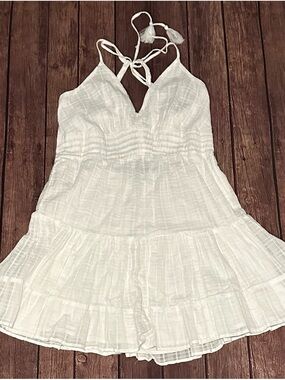 American Eagle White Tiered Gauze Halter Dress